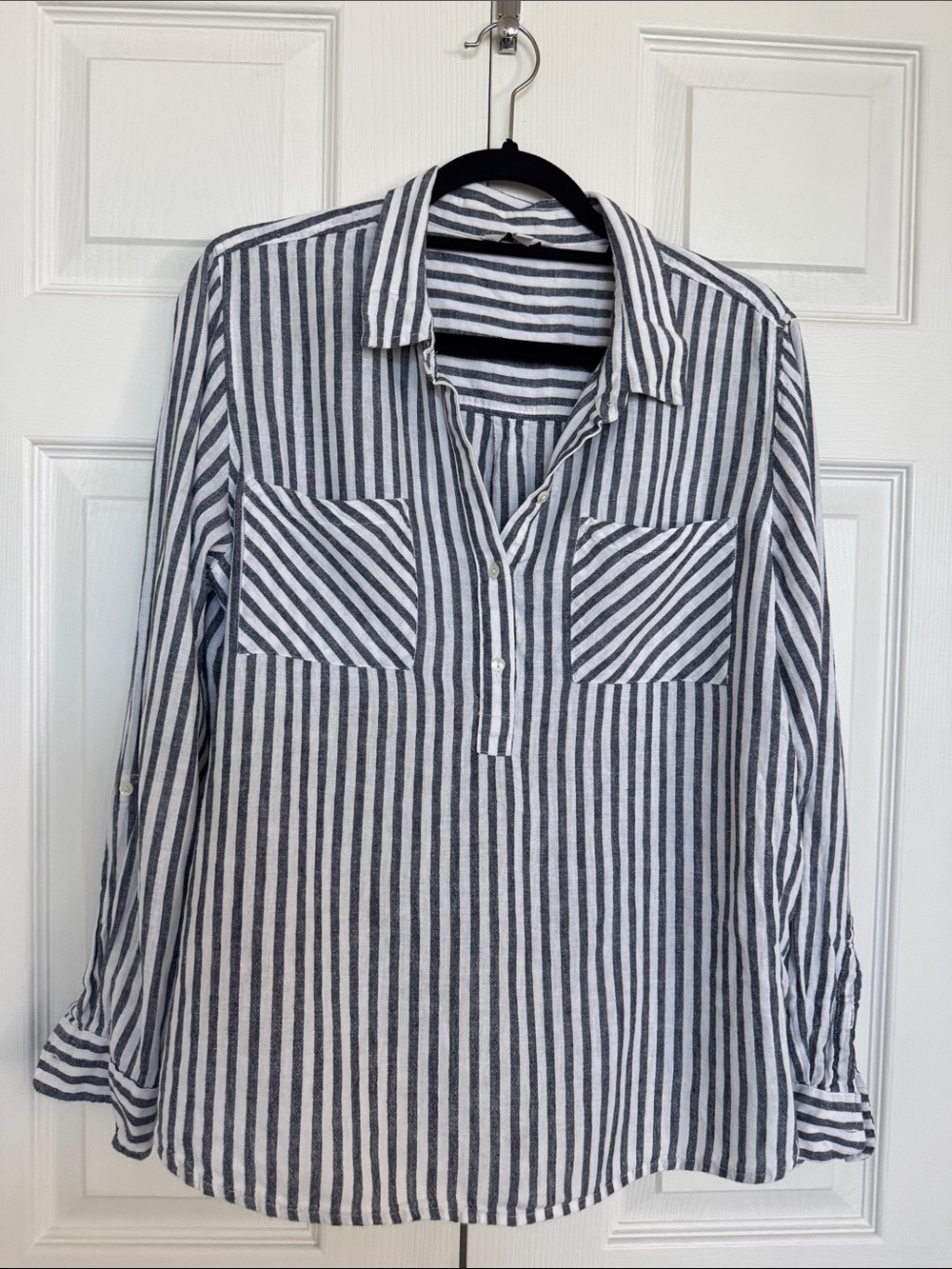 Lucky Brand Navy and White Striped Button-Front Shirt